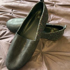 Faux Suede and Glitter Slippers